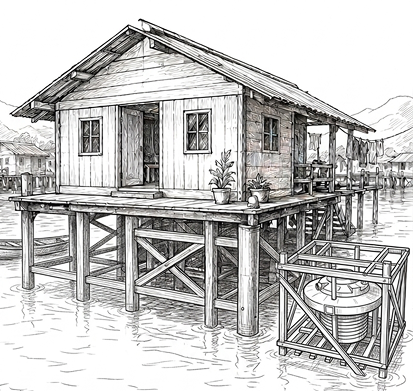 Ilustrasi rumah panggung pesisir